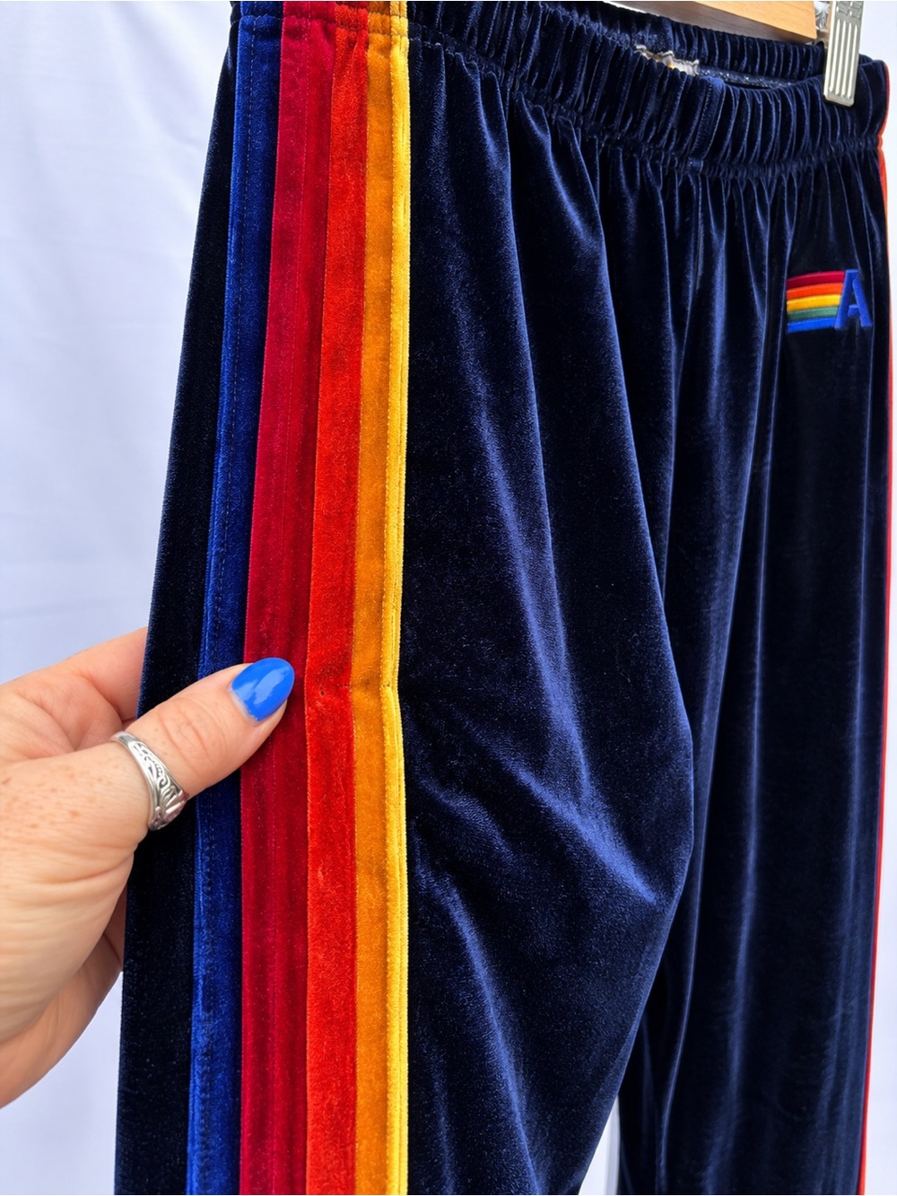 Aviator Nation Classic Velvet Sweatpants Rainbow 5-Stripe Velour Joggers Size S - Picture 4 of 9